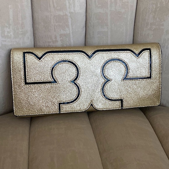 Tory Burch Serif Metallic Clutch - Picture 2 of 10